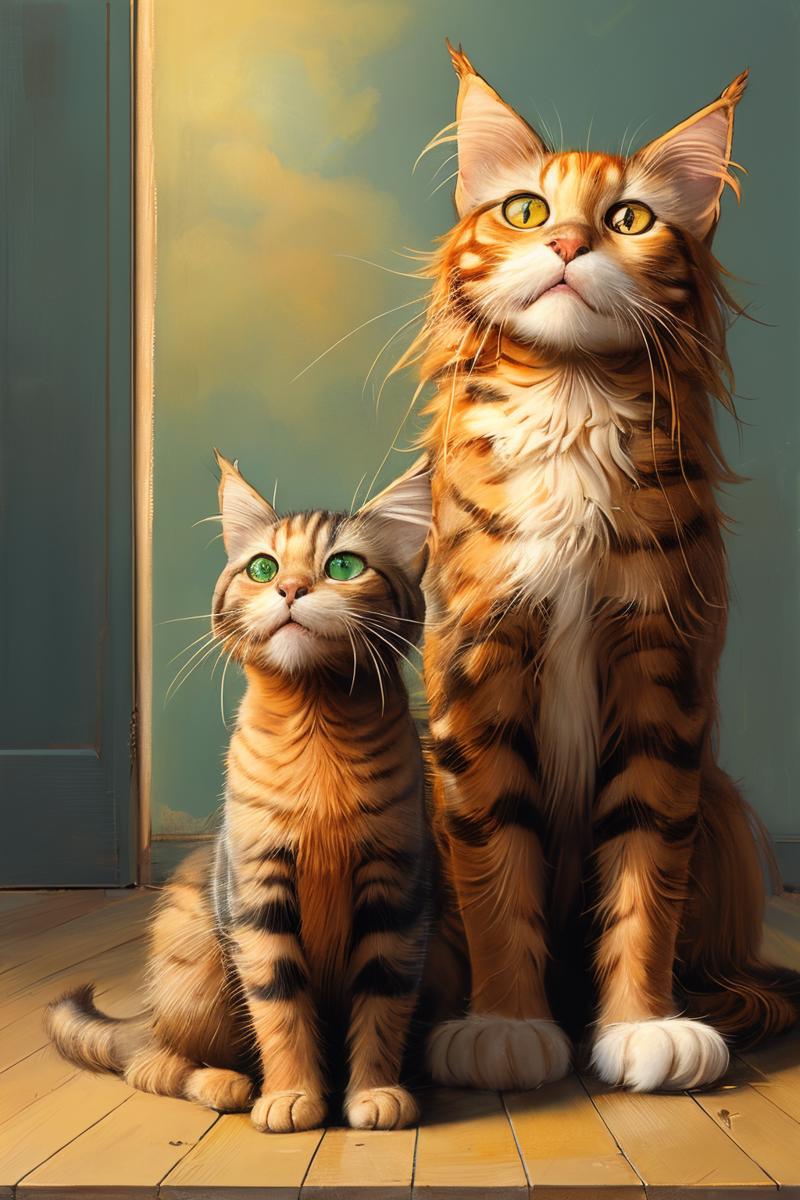 09552-2561039860-masterpiece,best quality,_lora_tbh161-_0.7_,illustration,style of  Shaun Tan, cute Mainecoon cat and Abyssinian cat.png